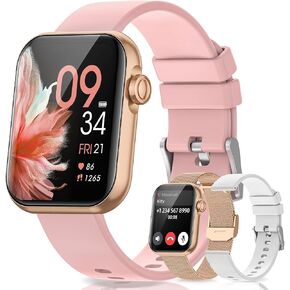Smart Watches for Women 3 Straps, 1.85" HD Fitness Tracker Watch with Blood Pressure/Heart Rate/SpO2 Monitor, Bluetooth 5.3 Make Calls Smartwatch for Android/iOS phone, IP68 Waterproof Fitness Watch