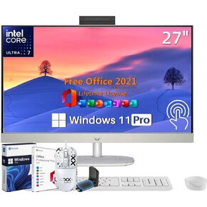 HP All-in-One Desktop Business PC, 27" FHD Touchscreen, Intel Ultra 7-155U(12-core), 64 GB DDR5, 2 TB SSD, Adjustable Height, WiFi 6, Windows 11 Pro, MS Office Pro Lifetime License & Designed Mouse