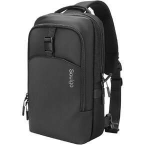 EDC Sling Bag for Men & Women, 5.5L Water-resistant Crossbody Backpack Chest Shoulder Bag Compatible with 11 inch iPad Pro/Air, Lightweight Daypack for Daily Use-Black