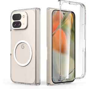 Case for Google Pixel 9 Pro Fold, Compatible with Magsafe, Built-in Cover Screen Protector, Clear Thin Hard Phone Case with Magnets for Pixel 9 Pro Fold - Transparent