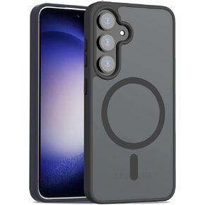 Hualele Magnetic Designed for Samsung Galaxy S24 Case 6.2", Compatible with MagSafe, Military Grade Dropproof Translucent Matte Hard Back Soft Edge Slim Protective for Samsung S24 5G Case 2024,Black