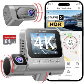 3 Channel 4K Dash Cam, STARVIS 2 IMX675, 4K+1080P+1080P Front Inside and Rear Triple Car Camera, Built in GPS WiFi Dash Camera for Cars, IR Night Vision, 24H Parking Mode,Support 256GB Max