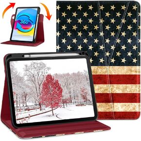DTTO Rotating Case for iPad 10th Generation 10.9 Inch 2022, 360 Degree Swiveling Premium Leather Folio Stand Protective Cover with Pencil Holder - Auto Wake/Sleep and Hand Strap, Brown