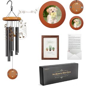 Pet Memorial Wind Chimes with Frame, Dog Memorial Gifts for Loss of Dog, Pet Loss Sympathy Gifts in Memory of Dog Cat, Bereavement Wind Chimes for Loss of Pet(28" Photo)