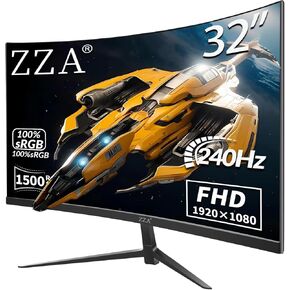 ZZA 32" Curved Gaming Monitor, FHD 1920x1080, VA, 1ms 240Hz, FreeSync Premium, 2xDP 1.4/2xHDMI 2.0, VESA Compatible, Tilt Adjustable