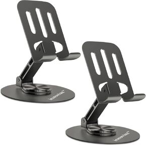 Cell Phone Holder Stand 2 Piece, Adjustable and Foldable Cell Phone Stand Holder for Desk, 360 Rotation Smartphone Holder with Non Slip Pads, Compatible with iPhone, Android Smartphones, Tablets