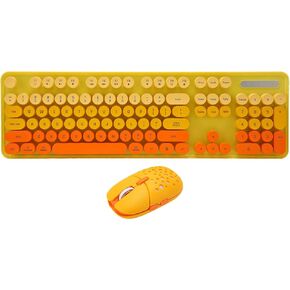 Keyboard and Mouse Combo, 2.4G Cute Round Keycaps Retro Typewriter Flexible Keys Full Sized Keyboard, Low Noise 3 DPI Adjustable Gaming Mouse, for PC Desktop Laptop (Mixed Color
