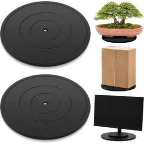 2 Pcs 16 Inch Lazy Susan Turntable Black Heavy Duty Rotating Swivel Stand Lazy Susan with Steel Ball Bearings TV Turntable Swivel Base Flat Base Stand for Computer Monitor Arts Cabinet Speaker