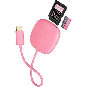 USB C SD Card Reader for iPad, 2-in-1 Memory Card Reader USB C Adapter, Compact Design, Compatible with iPad Pro, MacBook, Samsung Galaxy S20-S24, and Other Type-C Devices (15cm,Pink)