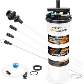FOUR UNCLES 6.5L Manual Oil Extractor Pump for Automotive, Vacumm Fluid Extractor with Pump Tank Remover & 4 Tubes for Oil Change and a Brake Bleeder Hose for Brake Fluid Change