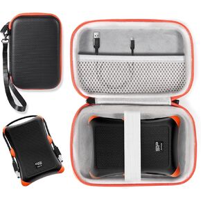 CaseSack Case for Silicon Power Rugged Portable External Hard Drive Armor A30 2TB, 1TB (Black+Orange)