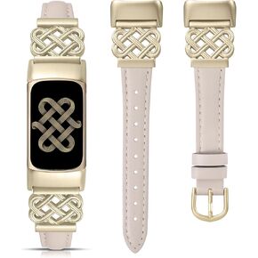 TOYOUTHS Celtic Knot Leather Band Compatible with Fitbit Charge 6/Fitbit Charge 5 Band Women, Slim Dressy Thin Designer Premium Leather Strap with Interlock Buckle for Fitbit Charge 6/5 Smartwatch
