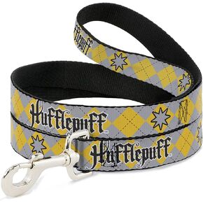 Warner Bros. Pet Leash, Dog Leash, Harry Potter Hufflepuff Stars Argyle Plaid Gray Gold Browns, 4 Feet Long 1.0 Inch Wide