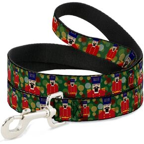 Dog Leash Christmas Nutcracker Polka Dots Greens Gold Red 6 Feet Long 1.0 Inch Wide