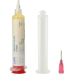 SRA Tack Flux TF5000 - Low Odor No Clean Tacky Flux for SMD Desoldering and IC Chip Removal - 10cc Flux Syringe with Plunger and Precision Dispensing Needle Tip
