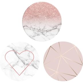 Cell Phone Stand Finger Holder - Pink Heart Rose Gold White Marble (3 Pack)
