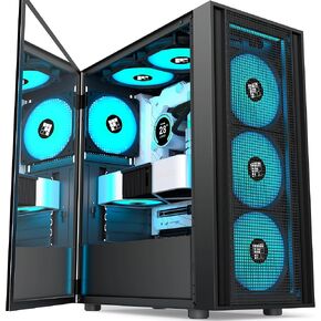 PC Case - Pre-Installed with 4 PWM ARGB Fans, ATX Mid-Tower Gaming Case, Hinged Tempered Glass, K11 Black