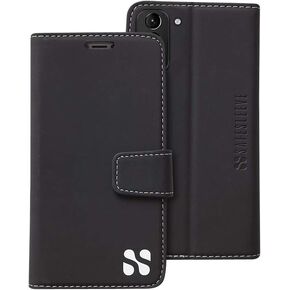 SafeSleeve EMF Protection Anti Radiation Samsung Galaxy Case: Galaxy S21 RFID Blocking Card Holder Wallet, Adjustable Stand Cell Phone Case, Vegan Leather for Women & Men (Black)