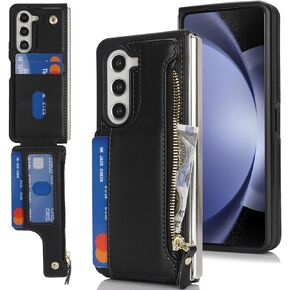 Cavor for Samsung Galaxy Z Fold 5 Case Wallet,Z Fold 5 Wallet Case with Card Holder,Phone Case for Fold 5 Case with Wallet,Leather Zipper Pocket Shockproof Case-Leopard White