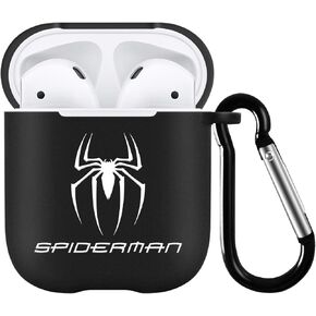 Compatible with AirPods 2nd & 1st Generation Case for Superhero Spider Cartoon with Keychain Durable Silicone Cover Shock-Absorbing Scratch-Resistant Protective Case Cover, Black in Saudi Arabia