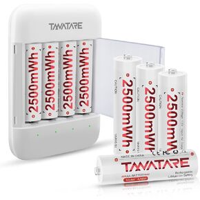 8 Pack Rechargeable Lithium AA Batteries with Fast Charger, 2500mWh 1.5V Voltage Output Lithium Double A Batteries, Low Self Discharge