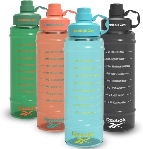 Reebok Motivational Water Bottle With Lifestyle Design - Leak Proof Water Bottles 67oz - Sports Water Bottle With Motivation - Reusable Water Bottles, BPA Free (Black) in Saudi Arabia
