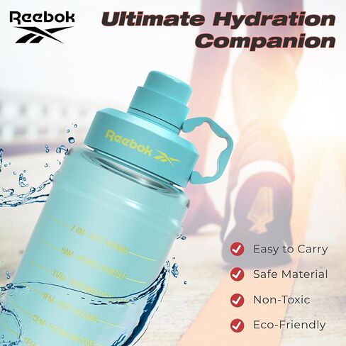 Reebok Motivational Water Bottle With Lifestyle Design - Leak Proof Water Bottles 67oz - Sports Water Bottle With Motivation - Reusable Water Bottles, BPA Free (Black) in Saudi Arabia