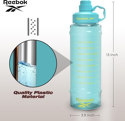 Reebok Motivational Water Bottle With Lifestyle Design - Leak Proof Water Bottles 67oz - Sports Water Bottle With Motivation - Reusable Water Bottles, BPA Free (Black) in Saudi Arabia