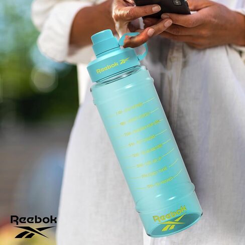 Reebok Motivational Water Bottle With Lifestyle Design - Leak Proof Water Bottles 67oz - Sports Water Bottle With Motivation - Reusable Water Bottles, BPA Free (Black) in Saudi Arabia