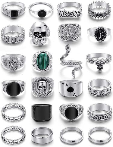 KISS WIFE Silver Punk Hippie Gothic Chunky Ring Set for Men, Size 9-10, Alloy Material, Halloween Jewelry in Saudi Arabia