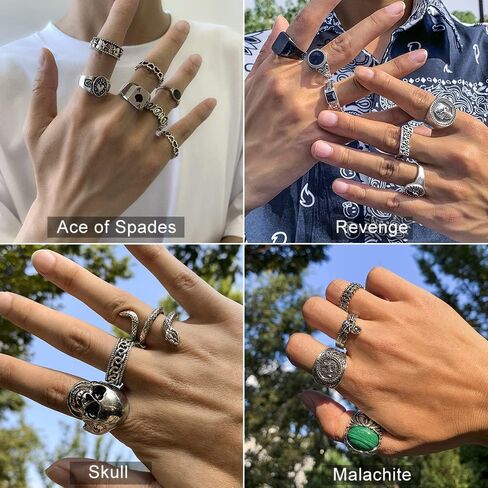 KISS WIFE Silver Punk Hippie Gothic Chunky Ring Set for Men, Size 9-10, Alloy Material, Halloween Jewelry in Saudi Arabia