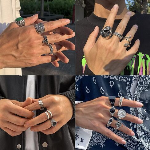 KISS WIFE Silver Punk Hippie Gothic Chunky Ring Set for Men, Size 9-10, Alloy Material, Halloween Jewelry in Saudi Arabia