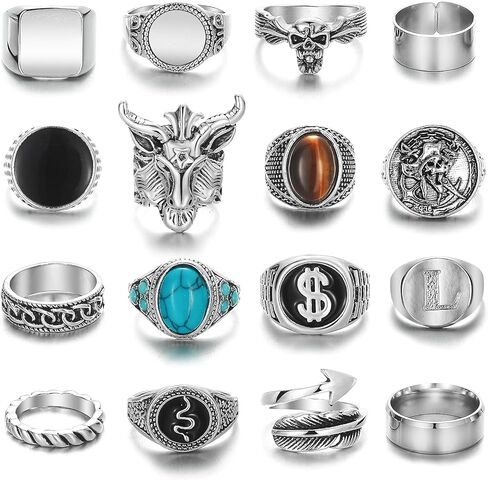 KISS WIFE Silver Punk Hippie Gothic Chunky Ring Set for Men, Size 9-10, Alloy Material, Halloween Jewelry in Kuwait