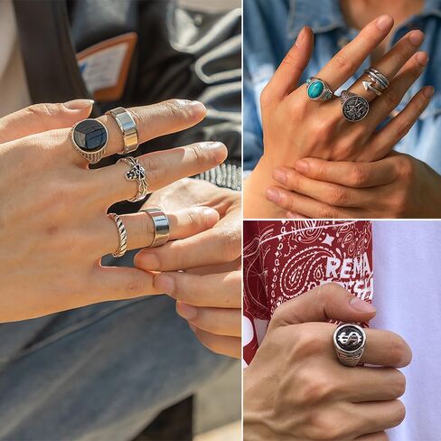 KISS WIFE Silver Punk Hippie Gothic Chunky Ring Set for Men, Size 9-10, Alloy Material, Halloween Jewelry in Kuwait