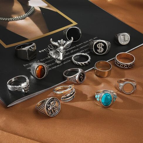 KISS WIFE Silver Punk Hippie Gothic Chunky Ring Set for Men, Size 9-10, Alloy Material, Halloween Jewelry in Kuwait