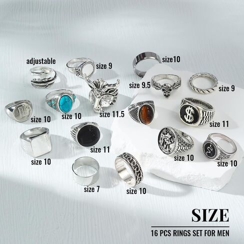 KISS WIFE Silver Punk Hippie Gothic Chunky Ring Set for Men, Size 9-10, Alloy Material, Halloween Jewelry in Kuwait