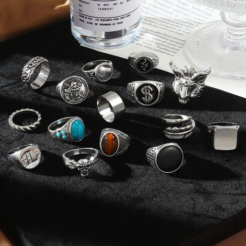 KISS WIFE Silver Punk Hippie Gothic Chunky Ring Set for Men, Size 9-10, Alloy Material, Halloween Jewelry in Kuwait