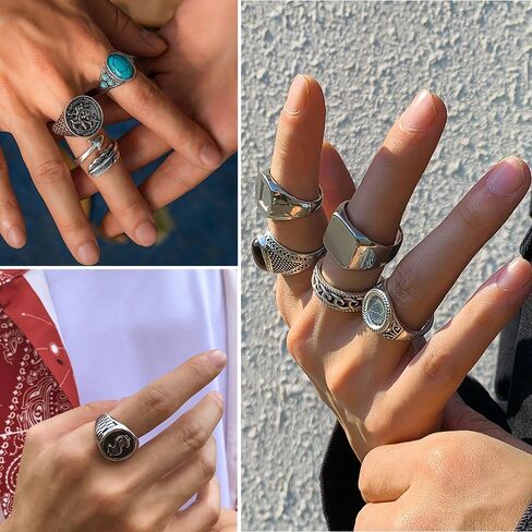 KISS WIFE Silver Punk Hippie Gothic Chunky Ring Set for Men, Size 9-10, Alloy Material, Halloween Jewelry in Kuwait