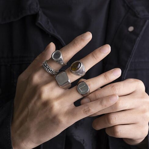 KISS WIFE Silver Punk Hippie Gothic Chunky Ring Set for Men, Size 9-10, Alloy Material, Halloween Jewelry in Kuwait