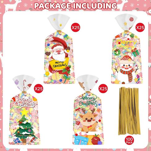 100 Pcs Halloween Treat Bags - Happy Halloween Goodie Bag, Plastic Halloween Pumpkin Cellophane Bags Bulk, Clear Gift Goody Candy Bags with Twist Ties for Halloween Party Supplies Favors Decorations in Saudi Arabia