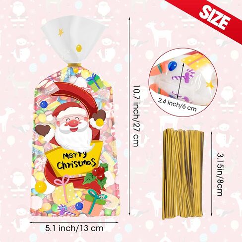 100 Pcs Halloween Treat Bags - Happy Halloween Goodie Bag, Plastic Halloween Pumpkin Cellophane Bags Bulk, Clear Gift Goody Candy Bags with Twist Ties for Halloween Party Supplies Favors Decorations in Saudi Arabia