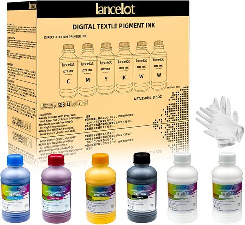 Lancelot DTF Ink 600ML-Vibrant & Durable PET Film Transfer Ink for DTF Printer, Epson Printers Epson ET-8550, XP-15000, L1800, L805, R1390, R2400 for Heat Transfer Printing 100ml(100ml*6,CMYK+2W) in Kuwait