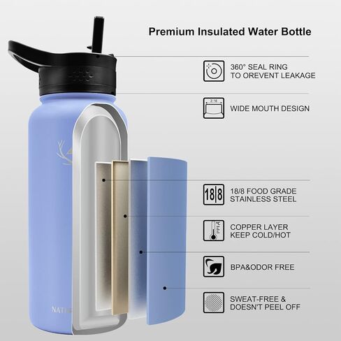 NATURE PIONEOR Insulated Water Bottles with Paracord Handle - 18 oz Vacuum Sports Wide Mouth Water Bottle with 3 Lids, Leak Proof Stainless Steel Keeps Hot and Cold in Saudi Arabia