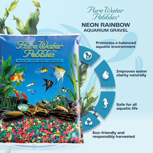 حصى حوض السمك من حصى الماء النقي بألوان قوس قزح، 5 رطل - توازن درجة الحموضة، وضوح الماء، جمالية نابضة بالحياة، ركيزة مثالية لخزان الأسماك، ديكور لحوض السمك، صديق للبيئة in Kuwait