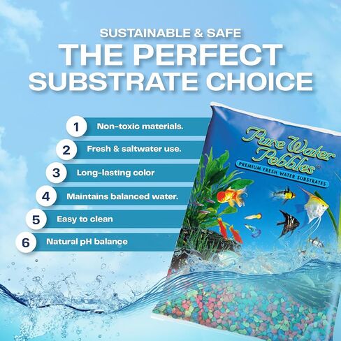 حصى حوض السمك من حصى الماء النقي بألوان قوس قزح، 5 رطل - توازن درجة الحموضة، وضوح الماء، جمالية نابضة بالحياة، ركيزة مثالية لخزان الأسماك، ديكور لحوض السمك، صديق للبيئة in Kuwait