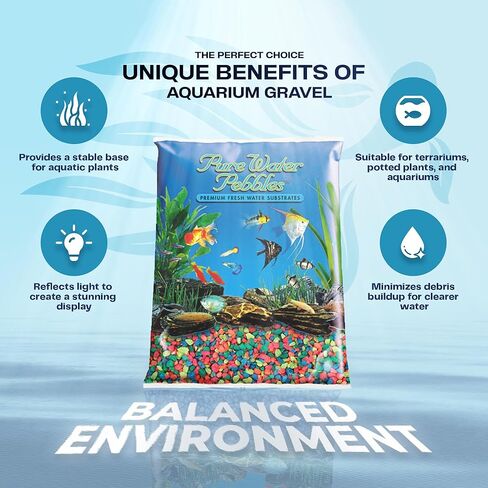 حصى حوض السمك من حصى الماء النقي بألوان قوس قزح، 5 رطل - توازن درجة الحموضة، وضوح الماء، جمالية نابضة بالحياة، ركيزة مثالية لخزان الأسماك، ديكور لحوض السمك، صديق للبيئة in Kuwait