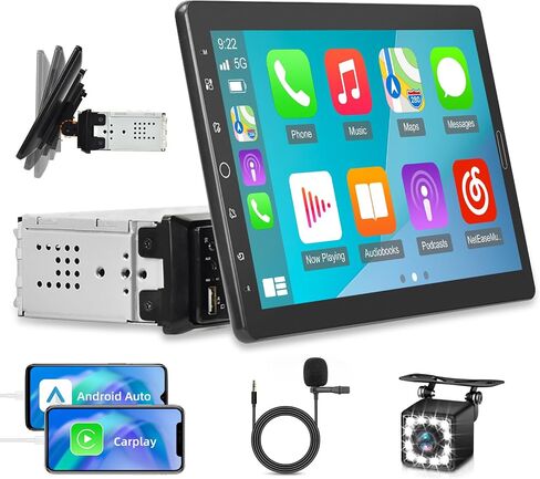 راديو سيارة عالي الدقة 10.1 بوصة مع Carplay سلكي وAndroid Auto - راديو بشاشة لمس أحادية الدين مع وصلة مرآة سلكية/راديو FM/AUX-in/SWC + 12 كاميرا رؤية خلفية LED وميكروفون in Saudi Arabia