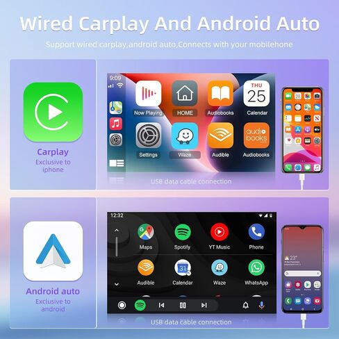راديو سيارة عالي الدقة 10.1 بوصة مع Carplay سلكي وAndroid Auto - راديو بشاشة لمس أحادية الدين مع وصلة مرآة سلكية/راديو FM/AUX-in/SWC + 12 كاميرا رؤية خلفية LED وميكروفون in Saudi Arabia