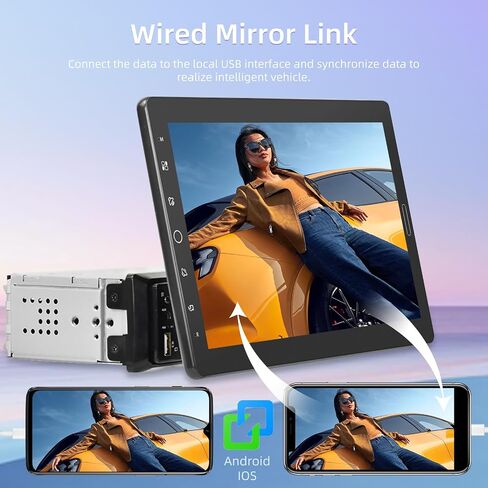 راديو سيارة عالي الدقة 10.1 بوصة مع Carplay سلكي وAndroid Auto - راديو بشاشة لمس أحادية الدين مع وصلة مرآة سلكية/راديو FM/AUX-in/SWC + 12 كاميرا رؤية خلفية LED وميكروفون in Saudi Arabia