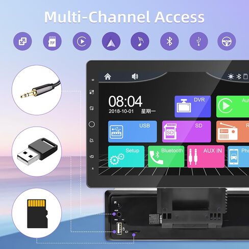 راديو سيارة عالي الدقة 10.1 بوصة مع Carplay سلكي وAndroid Auto - راديو بشاشة لمس أحادية الدين مع وصلة مرآة سلكية/راديو FM/AUX-in/SWC + 12 كاميرا رؤية خلفية LED وميكروفون in Saudi Arabia